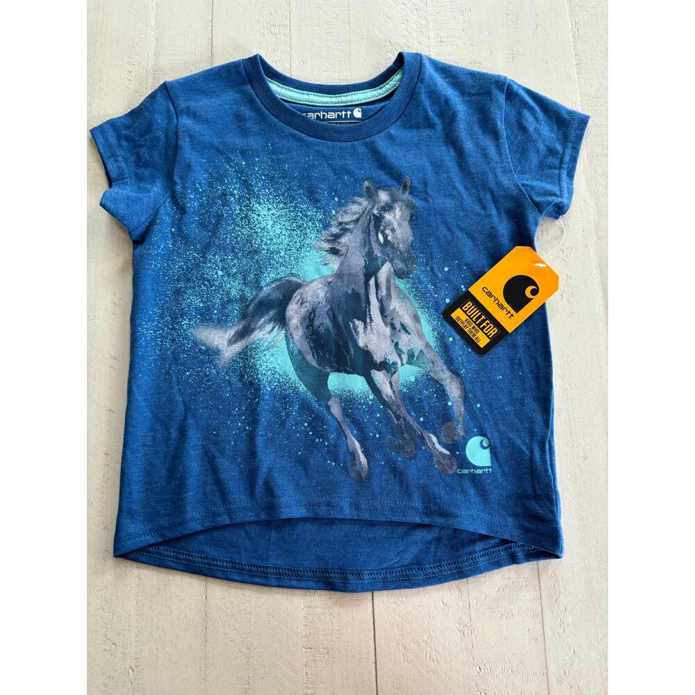 Carhartt White Horse Girls Blue Shirt Size 3T NWT